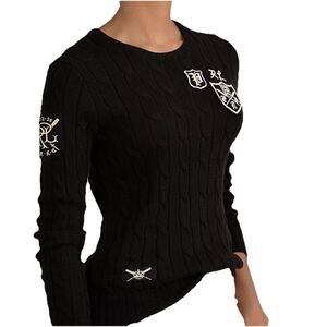 Polo Ralph Lauren Patchwork Cable Knit Sweater Jumper Womens XL Pima Blue Label